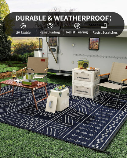 COCOER Outdoor Rug Carpet Waterproof 9x12 ft Patio Rug Mat Indoor Outdoor Area Rug for RV Camping Picnic Reversible Lightweight Plastic Straw Outside Rug for Patio Decor Decoration Boho Rug
