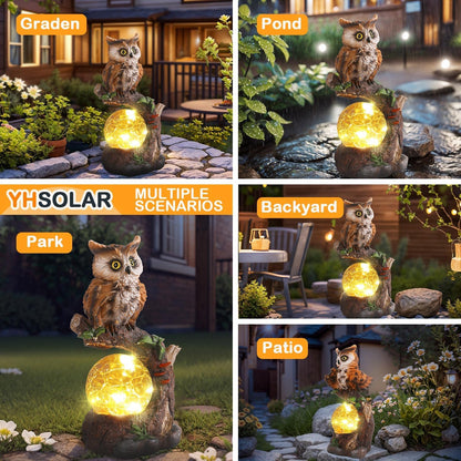 Solar Garden Outdoor Statues, Owl Garden Statue with Solar Glass Ball Light Lantern Outdoor Decor, for Lawn,Yard, Unique Housewarming Gift for Women Mother Mom
