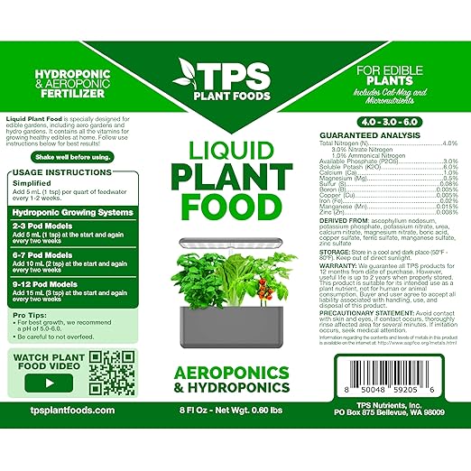 Liquid Plant Food for use in AeroGarden, IDOO and Hydroponic Growing Systems, Liquid Fertilizer, 32 oz (1 Quart)
