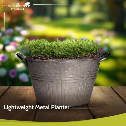 Headwind Round Galvanized Tub Planter with Handles – 12 Inch Lightweight Metal Planter with Drainage Hole – Galvanized Steel Tub for Plants - Metal Flower Pot by Robert Allen