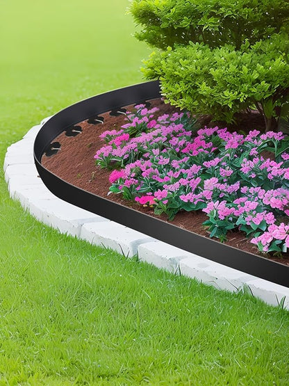 Kalolary Landscape Edging, 100FT x 4 Inch Tall Plastic Garden Lawn Edging Border with 100 L Spikes, 9 Connector for Landscaping Garden, Flower Beds (Black)