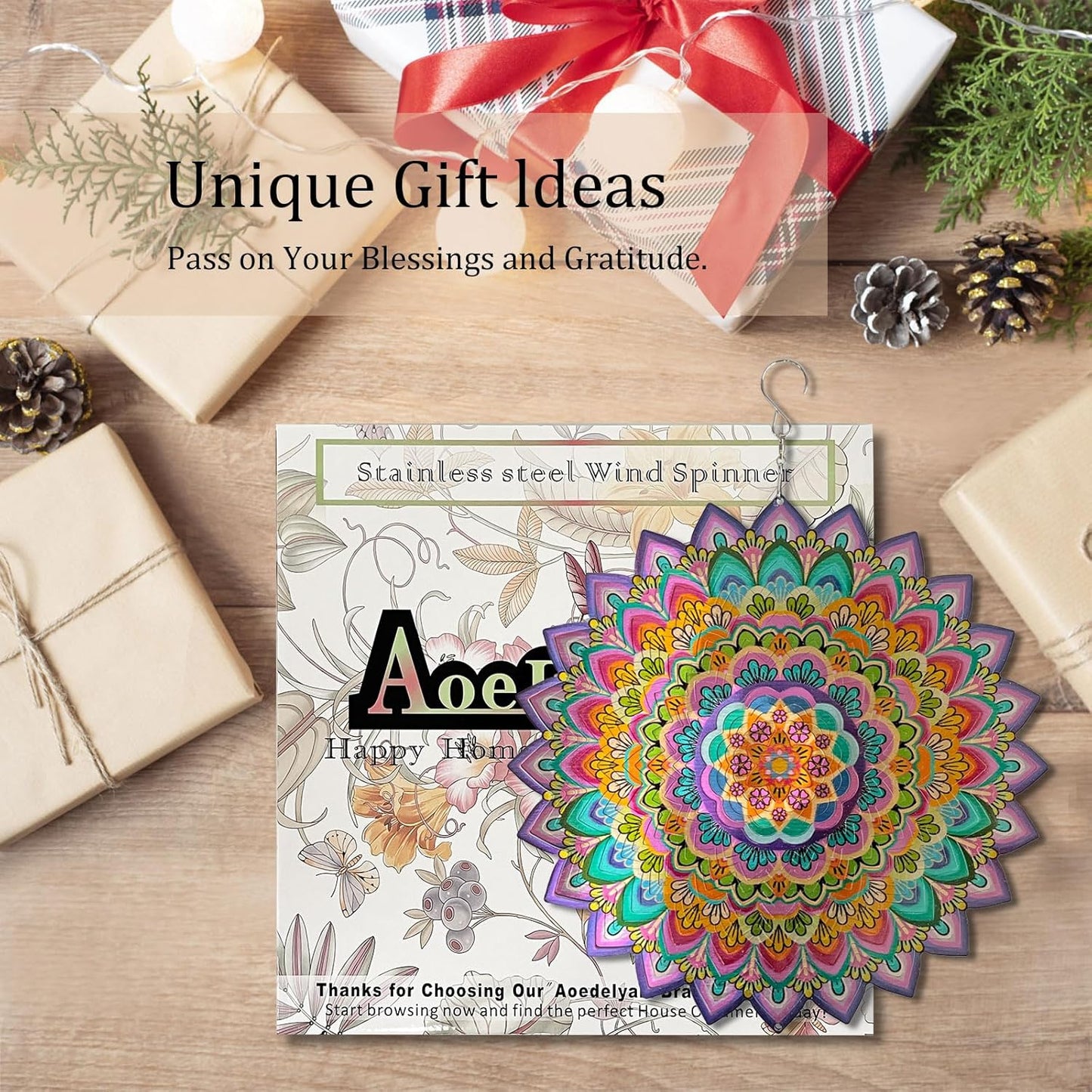 Wind Spinners Outdoor Mandala Lucky Clover,Wind Spinner Lucky Gifts for Women/Mother/Father/Men,Stainless Steel Kinetic 3D Wind Spinner Outdoor&Indoor Decoration Yard Art Garden Decor