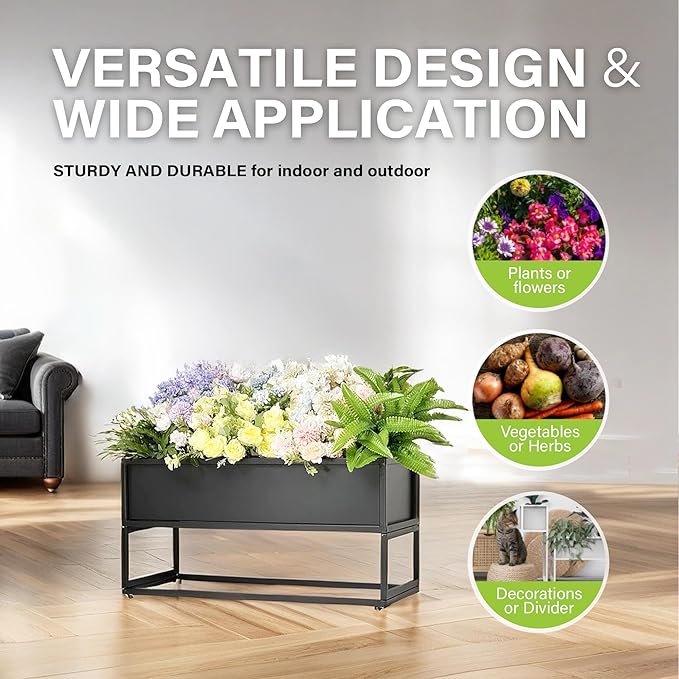 Cocoyard Elevated Planter Box - Durable Raised Garen Bed with Drainage Holes for Tall Plants, Herbs, and Flowers - Indoor or Outdoor Rectangular Planter. Modern Décor (Black, 28.75" L x 14" H)