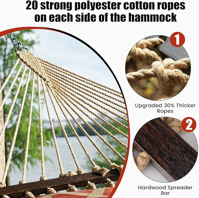 13 FT Tuscan Lattice Sienna/Taupe Quilted Hammock with Spreader Bars,Detachable Pillow and Chains,600lbs Capacity,Two Person Hammock for Outdoor, Patio, Backyard,Tree_Double Hammock