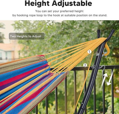 SUNCREAT Portable Large Hammock with Stand, Two Person Hammock with Stand Included, Rainbow Stripes