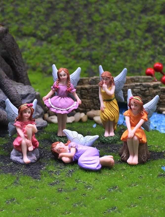 Miniature Fairy Garden Figurines 5Pcs, Small Flower Fairies Ornaments Resin Mini Fairy Figurines Outdoor Decor Art for Fairy Garden Pot Bonsai Micro Landscapes Craft Decoration Accessories