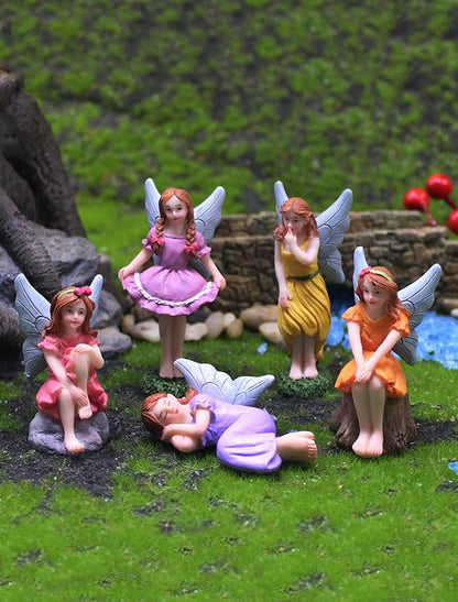 Miniature Fairy Garden Figurines 5Pcs, Small Flower Fairies Ornaments Resin Mini Fairy Figurines Outdoor Decor Art for Fairy Garden Pot Bonsai Micro Landscapes Craft Decoration Accessories