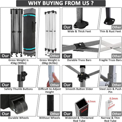 COBIZI 10x20 Pop Up Canopy with 6 Sidewall,Heavy Duty Canopy UPF 50+ All Season Wind Waterproof Commercial Outdoor Wedding Party Tents for Parties Canopy Gazebo with Roller Bag(10 x 20 ft White)