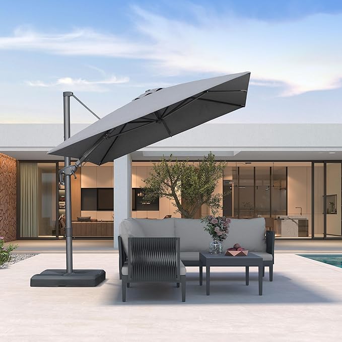 PURPLE LEAF 8' X 10' Left-right Tilting Outdoor Patio Umbrella Swivel Offset Cantilever Heavy Duty Rectangle Aluminu Umbrella with UV Resistant for Deck Pool Patio Backyard, Graphite Grey