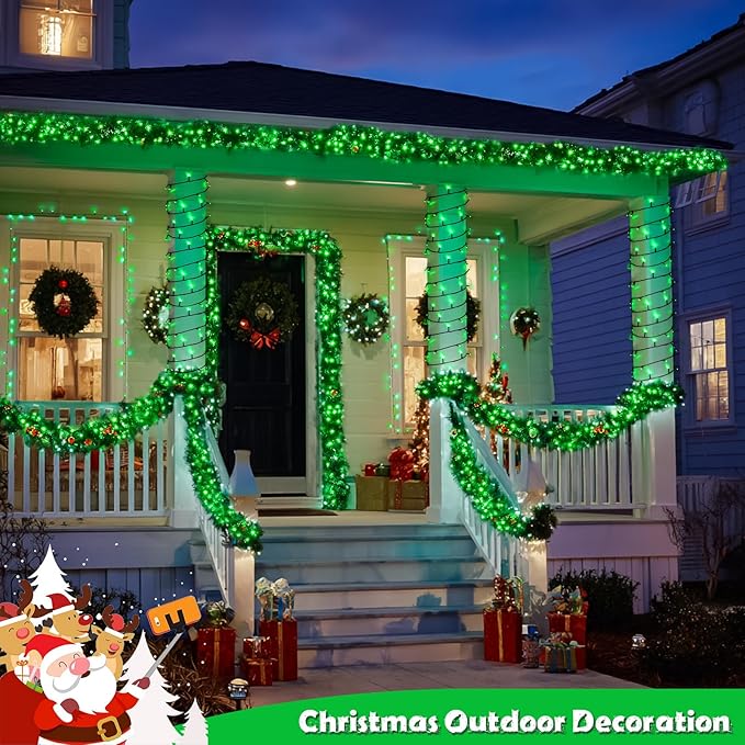 JMEXSUSS 2 Pack Green Solar Lights Outdoor, Total 200 LED 66 FT Green Christmas Lights for Outside, Solar Christmas Light Outdoor for Tree Yard Garden Decor