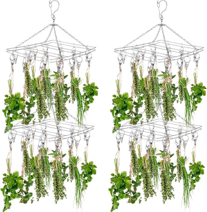 Bokon 4 Pcs Hanging Drying Rack for Herb Macrame Flower with Stainless Clip Dryer Hook for Drying Herb Air Plants Spices Flower Hydroponic Plant Ready to Use with Ceiling Hook(Rectangle)