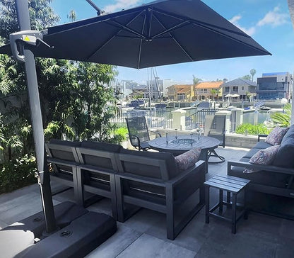 PURPLE LEAF 10 FT Outdoor Umbrella with Base Patio Cantilever Aluminum Umbrella with 3 Years Fade Resistance Recycled Fabric Offset Square with 360-degree Rotation for Deck Pool Garden, Graphite Grey
