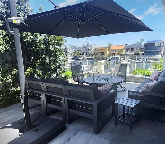 PURPLE LEAF 10 FT Outdoor Umbrella with Base Patio Cantilever Aluminum Umbrella with 3 Years Fade Resistance Recycled Fabric Offset Square with 360-degree Rotation for Deck Pool Garden, Graphite Grey