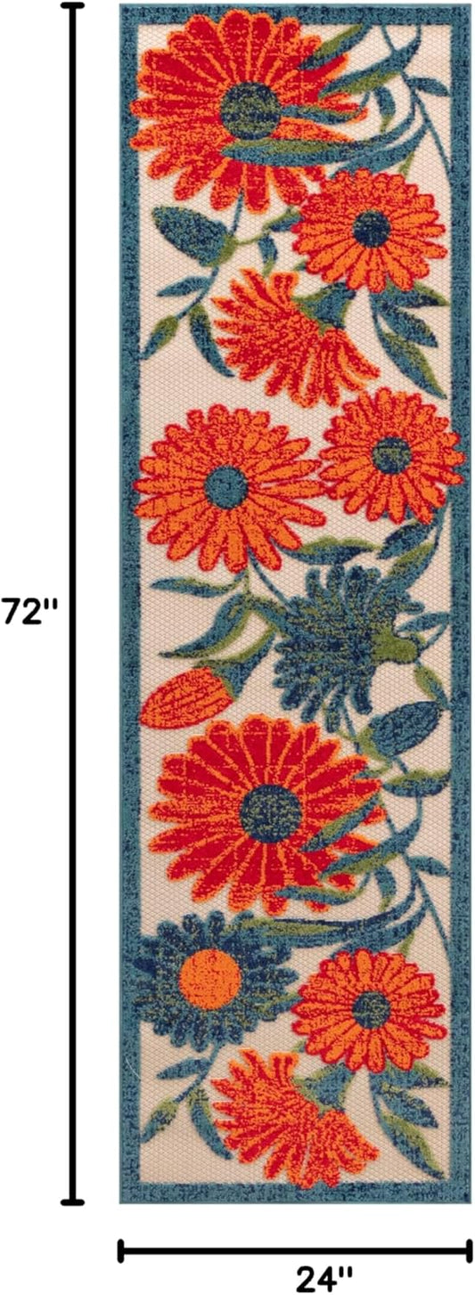 Nourison Home Aloha Indoor/Outdoor Ivory Multicolor 2' x 6' Area Rug, Easy Cleaning, Non-Shedding, Bed Room, Living Room, Dining Room, Backyard, Deck, Patio (2x6)