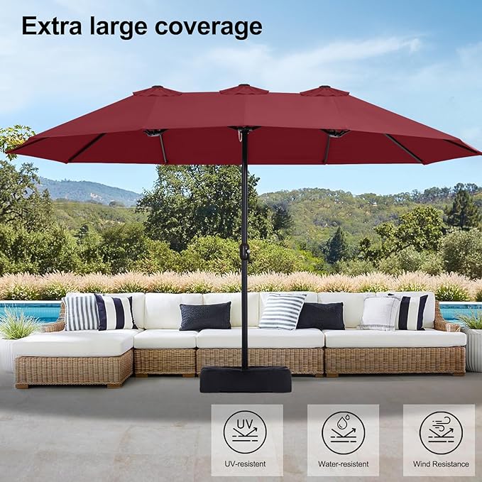 MASTERCANOPY Patio Outdoor Umbrella,15FT Double Sided Large Umbrella with Base