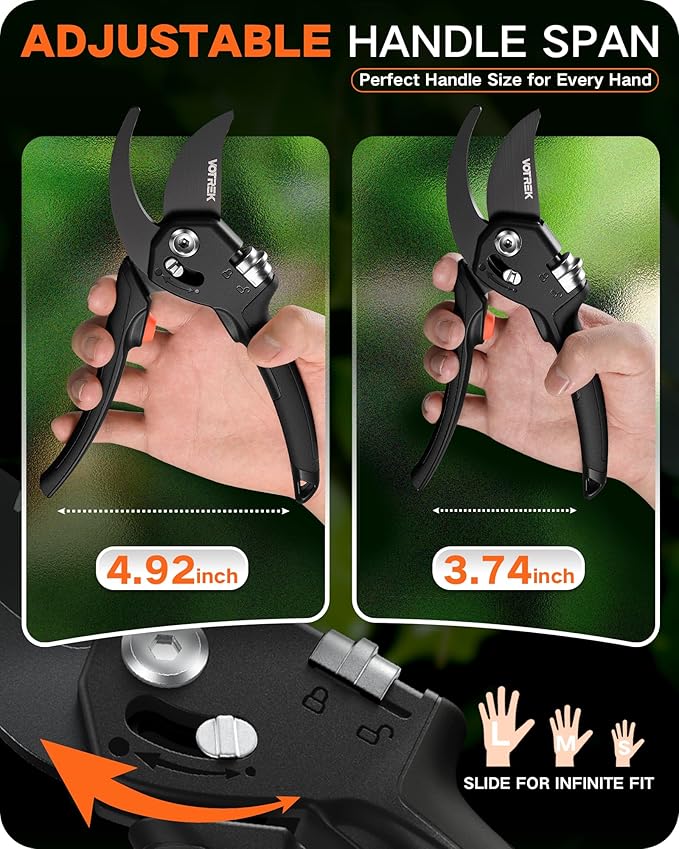 8.5" Pruning Shears for Gardening, 【Unique Stepless Handle Opening】Professional Bypass Garden Clipper for All Hands, SK5 Steel Blades, Heavy Duty Ergonomic Plant Pruners for Branch