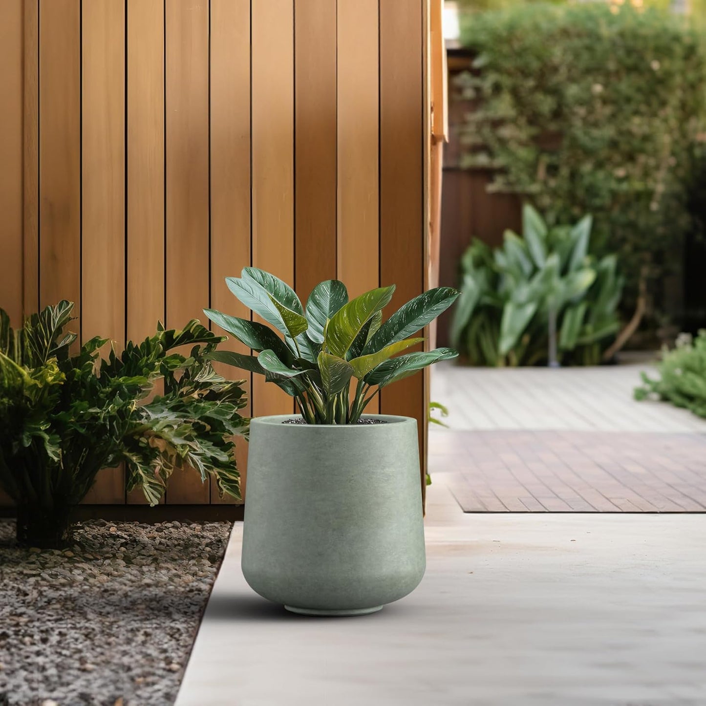 Kante 11.6" Dia Round Concrete Planter, Outdoor Indoor Large Plant Pots Containers with Drainage Hole and Rubber Plug for Home Garden Patio, Mint Green