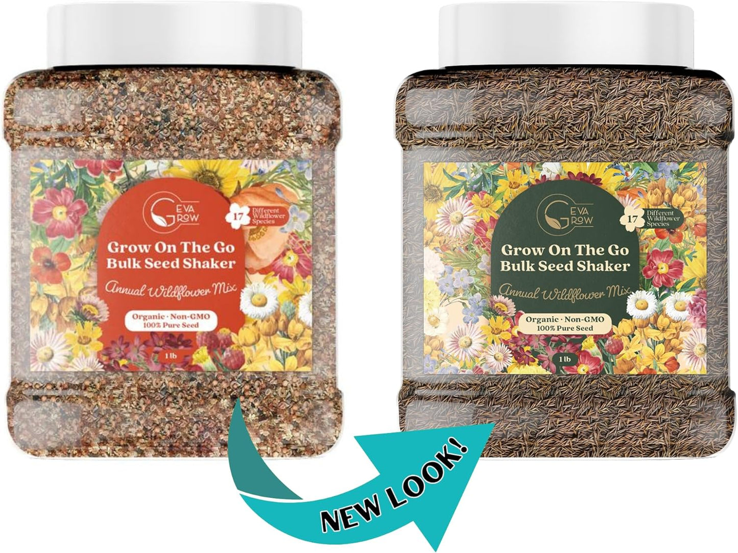 Wildflower Seed Shaker – Annual Mix by GevaGrow | 17 Variety Flower Seeds for Planting in Pots & Outdoor Gardens, Bulk 300,000+ Seeds - 1 Pound Tub