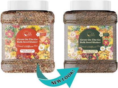 Wildflower Seed Shaker – Annual Mix by GevaGrow | 17 Variety Flower Seeds for Planting in Pots & Outdoor Gardens, Bulk 300,000+ Seeds - 1 Pound Tub