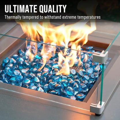 Skyflame 10-Pound Fire Glass Diamonds for Fire Pit Fireplace Landscaping, 1/2 Inch Reflective Glass Fire-Diamonds, Caribbean Blue