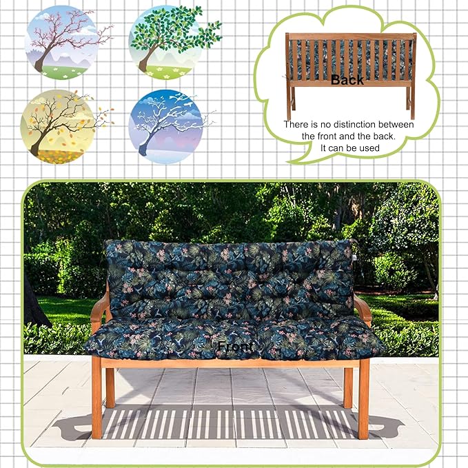 Swing Replacement Cushions with Backrest, 2 or 3 Seater Waterproof Non-Slip Overstuffed Swing Pad, Indoor/Outdoor Bench Cushion for Porch Chair Swing Garden Furniture (Hummingbird, 40 * 60 in)