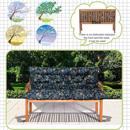 Swing Replacement Cushions with Backrest, 2 or 3 Seater Waterproof Non-Slip Overstuffed Swing Pad, Indoor/Outdoor Bench Cushion for Porch Chair Swing Garden Furniture (Hummingbird, 40 * 60 in)