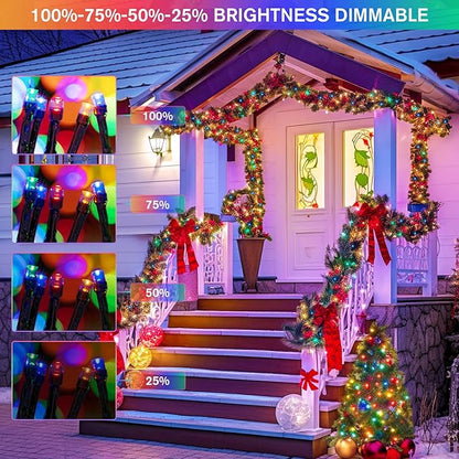JMEXSUSS 2 Pack Warm White & Multicolor Solar Christmas Lights Outdoor, Each 100 LED 33ft Solar Color Changing Lights Outdoor Waterproof for Christmas Tree Decorations