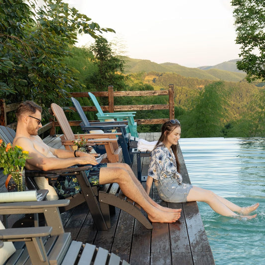 Folding Adirondack Chair with Cup Holder Set of 4, HDPE Patio Chairs,All-Weather Outdoor Chairs for Backyard, Deck,Fire Pit-Coffee