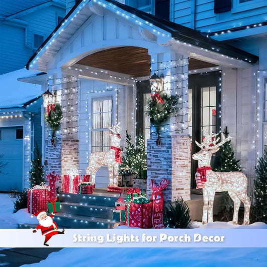 JMEXSUSS 2 Pack White Solar Christmas Lights, Total 200 LED 66 FT Solar String Lights Outdoor Waterproof, White Twinkle Light for Christmas Tree Outside Garden Yard Decor