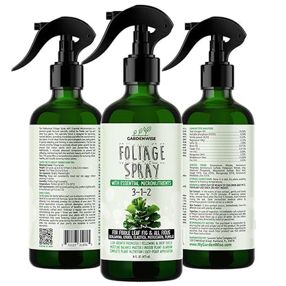 3-1-2 Fiddle Leaf Fig Foliar Spray - Plant Shine & Fertilizer - Premium Spray for Indoor Plants with Essential Nutrients - Fiddle Leaf Fig Plant Food & Fertilizer - Ready-to-Use (8 OZ)