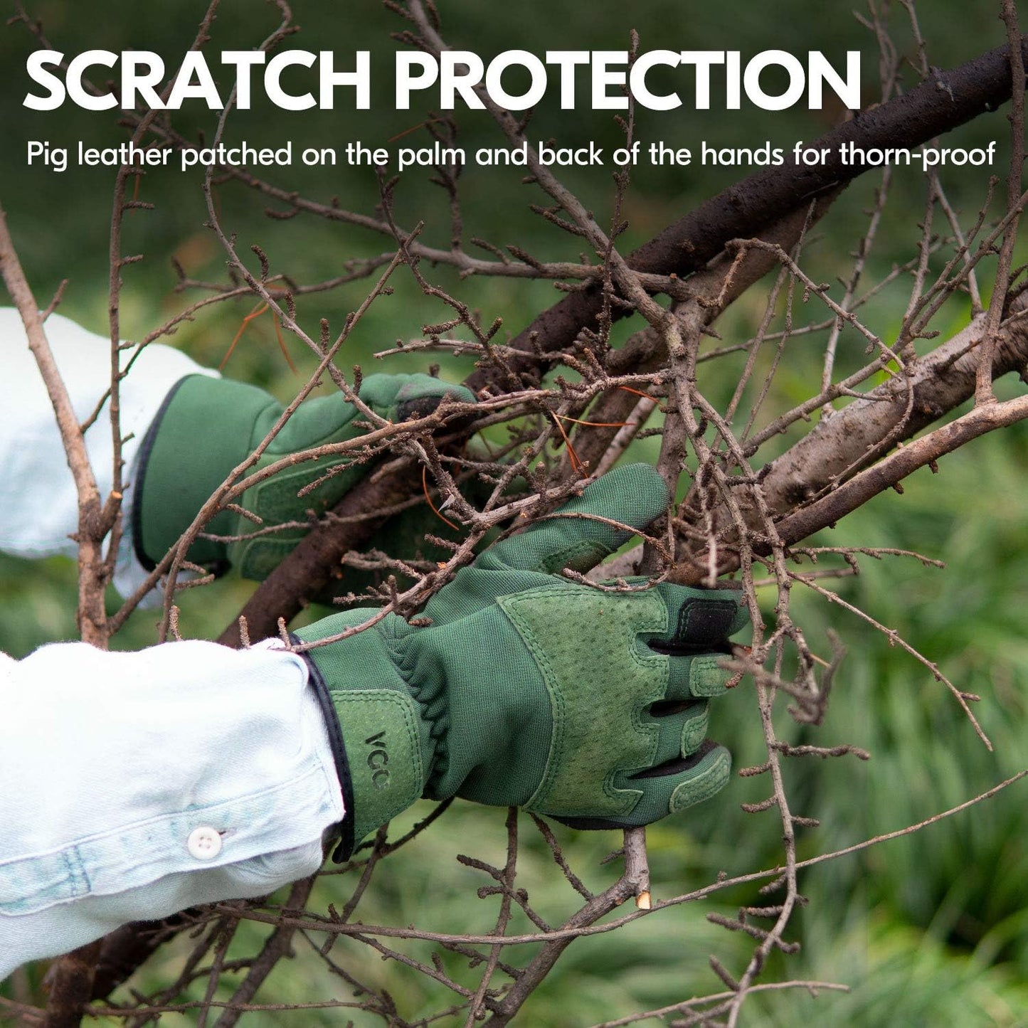 Vgo... 1-Pair Ladies' Synthetic Leather Gardening Gloves, Puncture-proof, Thornproof, Durability & Anti-shock Work Gloves, Touchscreen (Size M, Green, SL7471)