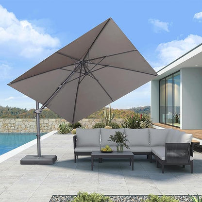 PURPLE LEAF 10' X 10' Left-right Tilting Outdoor Patio Umbrella Swivel Offset Cantilever Heavy Duty Rectangle Aluminum Umbrella with UV Resistant for Deck Pool Patio Backyard, Ash Mocha