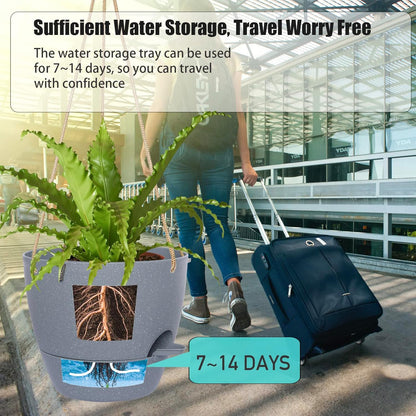 10 Inch Self Watering Hanging Pots, 2 Pack Hanging Planters with 40oZ Deep Reservior for Indoor Outdoor Plants Flowers, Grey