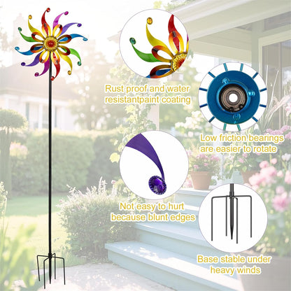 Wind Spinners Outdoor Yard Decoration - Windmill Wind Sculptures & Spinners Metal Yard Art Flower Pinwheels for Garden Patio Lawn Decor