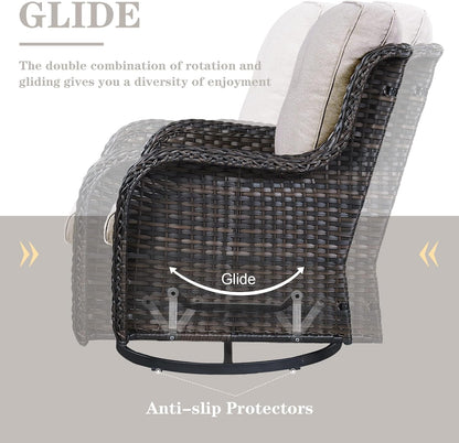 Outdoor Patio Furniture Set - 7 Piece Brown Wicker Conversation Patio Furniture Set All Weather Swivel Chairs with Ottoman and Loveseat Glider Chair for Deck Balcony Backyard