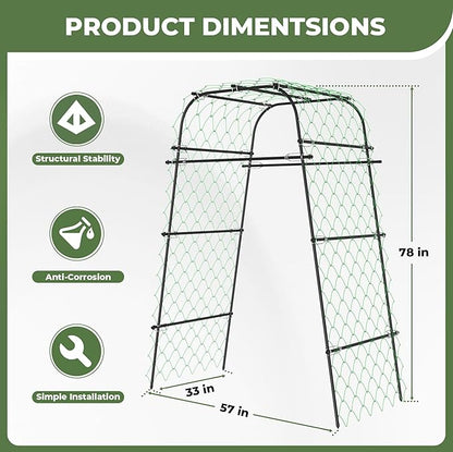 Garden Arch Plant Trellis for Climbing Plants Outdoor, Cucumber Trellis for Raised Bed, Grape Metal,Arbor Trellis Plant Support Flower Vegetables,Tomato Black,6.7FT Rust-Proof