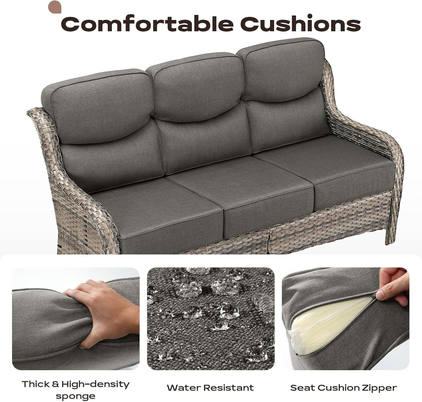 Wicker Outdoor Patio Furniture Set - 6 Piece Patio Conversation Sets with Swivel Rocker Chairs, Ottomans, Sofa and Coffee Table, 6 inch Cushions, Deep Seating, for Porch Deck Mixed Grey/Grey