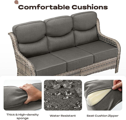 Wicker Outdoor Patio Furniture Set - 5 Piece Patio Conversation Sets with Swivel Rocker Chairs, Ottomans and Sofa, 6 inch Cushions, Waterproof Wicker, for Porch Deck Mixed Grey/Grey