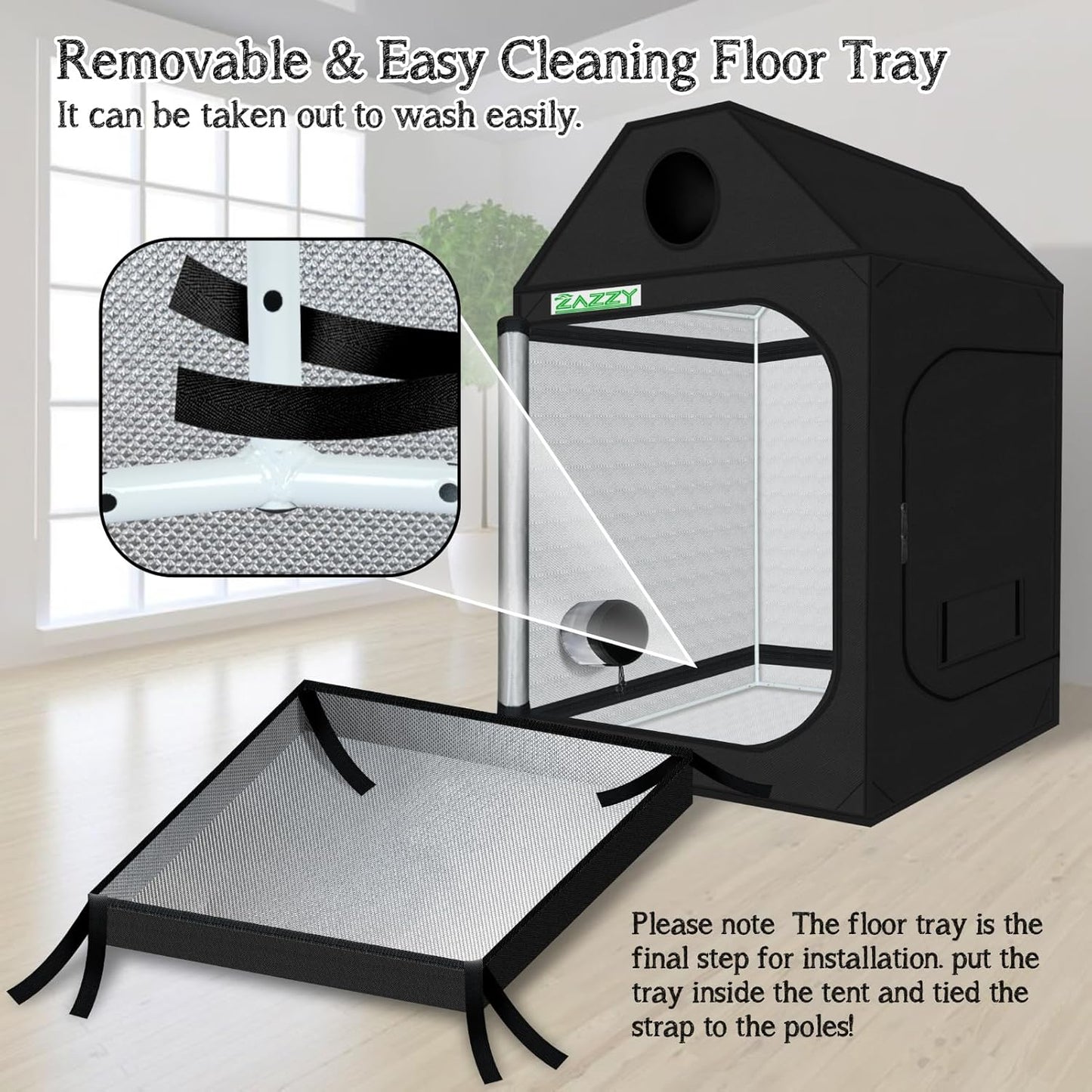 zazzy Grow Tent 60"x60"x72" Roof Cube Plant Grow Tents with Observation Window and Removable Floor Tray for Indoor Plant Growing Seedling 5x5