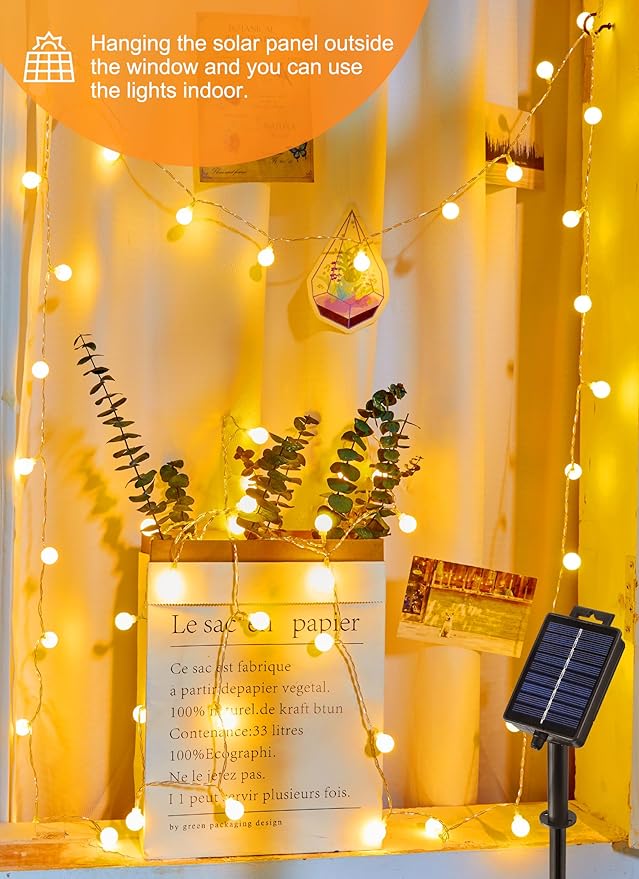 Brightown Solar Lights Outdoor Waterproof, 66Ft 200 LED Globe Solar String Lights for Outside, 8 Modes Outdoor Solar Lights for Yard Balcony Patio Tree Canopy Party (Warm White)