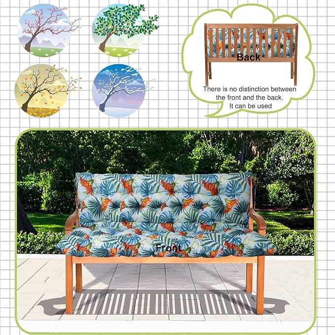 Swing Replacement Cushions with Backrest, 2 or 3 Seater Waterproof Non-Slip Overstuffed Swing Pad, Indoor/Outdoor Bench Cushion for Porch Chair Swings Garden Furniture (Summer, 40 * 60 in)