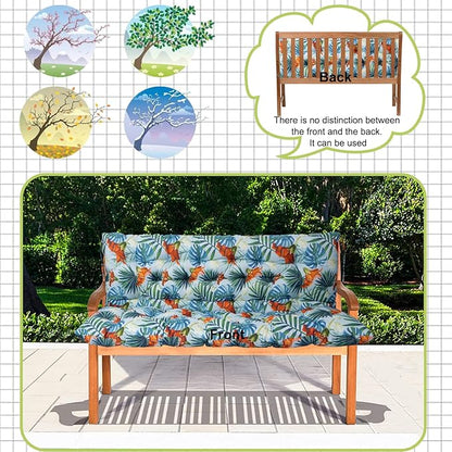 Swing Replacement Cushions with Backrest, 2 or 3 Seater Waterproof Non-Slip Overstuffed Swing Pad, Indoor/Outdoor Bench Cushion for Porch Chair Swings Garden Furniture (Summer, 40 * 47 in)