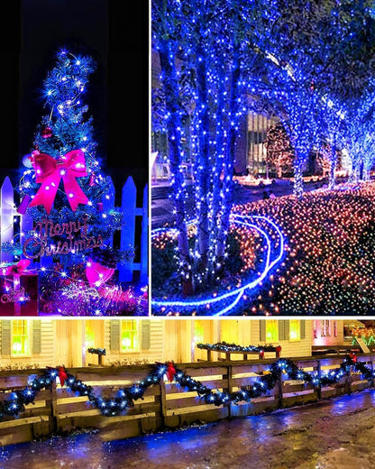 Twinkle Star 2 Pack Outdoor Solar String Lights, Total 80 FT 240 LED Solar Fairy Lights Outside Waterproof 8 Modes, Christmas Tree Light for Patio Garden Party Backyard Wedding Decor Blue