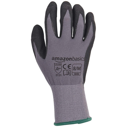 Amazon Basics Micro-Foam Nitrile Coated Work Gloves, Nylon Liner Fiber, Touch Screen, Size 8/M, 12 Pairs, Grey
