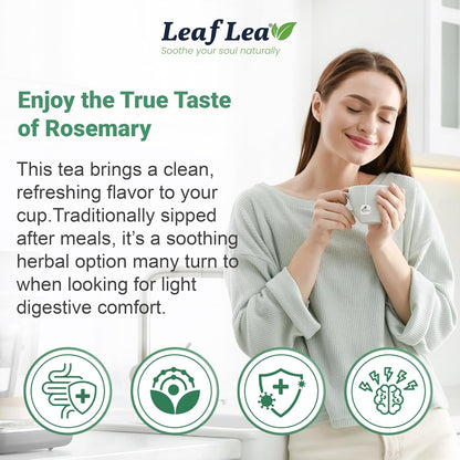 LeafLea 40 Premium Rosemary Tea Bags from 100% Natural Rosemary Leaves, Herbal Tea for Gentle Digestive Comfort, Te De Romero Earthy Taste & Light Aroma, Caffeine-Free, Sugar-Free, Non-GMO
