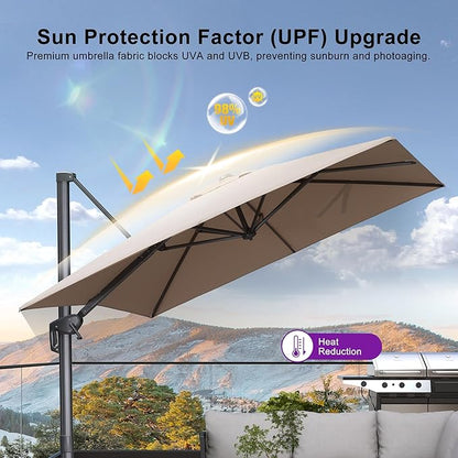 PURPLE LEAF 8 FT Cantilever Patio Umbrella Outdoor Aluminum Offset Square Umbrella with 3 Years Fade Resistance Recycled Fabric and 360-degree Rotation for Deck Pool Garden, Sand Dune