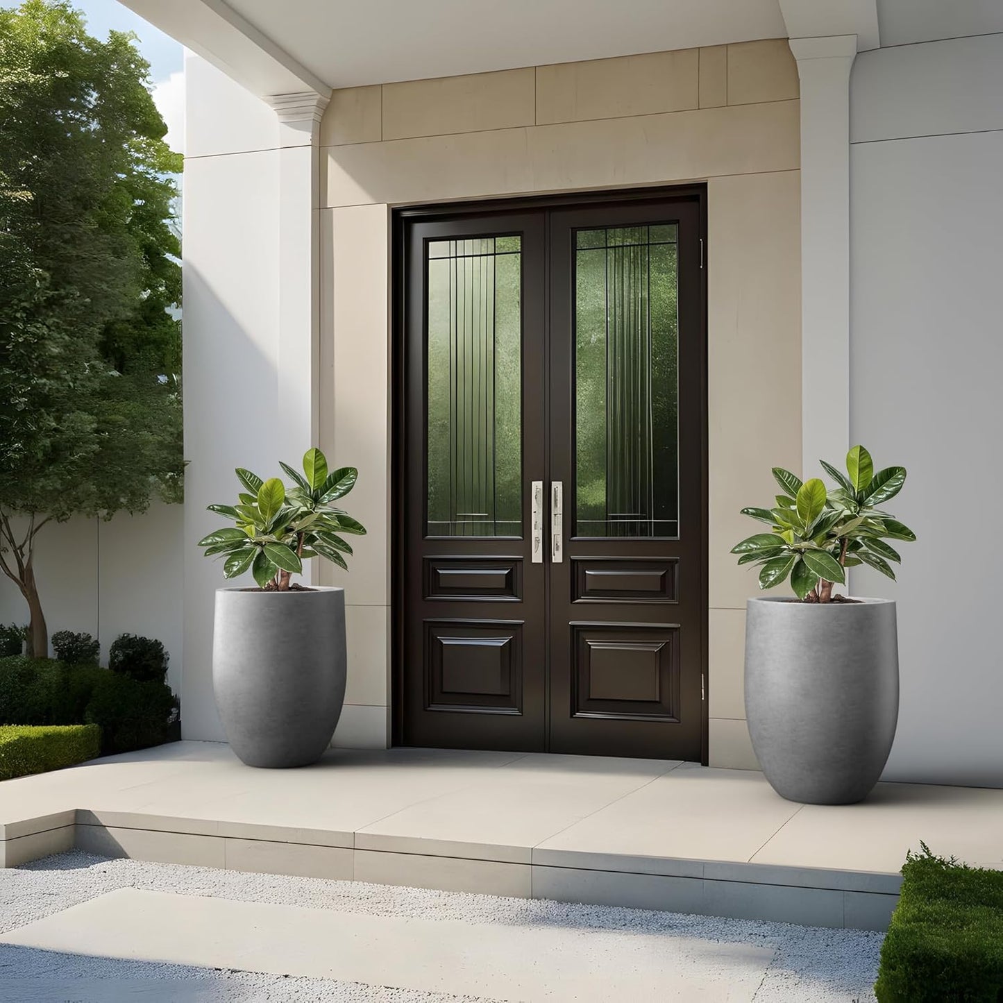 Kante Tall Concrete Planter, 21.7-Inch Height Gray Large Indoor Outdoor Plant Pot with Drainage Hole for Patio Garden Home, Modern Decor for Flowers and Tree