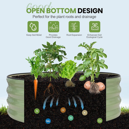 G GOOD GAIN Round Raised Garden Bed - 2Pcs 3x3x1ft Galvanized Steel Planter Boxes Outdoor with Rubber Edge Trim | Metal Raised Beds for Gardening Vegetables Flowers Fruits Herbs (Olive Green)