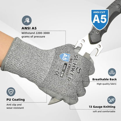 Schwer 12 Pairs ANSI A5 Cut Resistant Work Gloves, Cut Proof Gloves with PU Coating, Used for Metal Fabrication, WoodWorking, Construction, Non Slip, Durable, L, CR3088