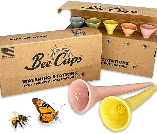5 Pack, Bee Watering Station, 100% Handmade from Porcelain, Bee and Butterfly Feeder for Garden, Outdoor Feeder For Thirsty Pollinators, Plastic Free, Bee Attracting Glaze (5, Pastel Variety)